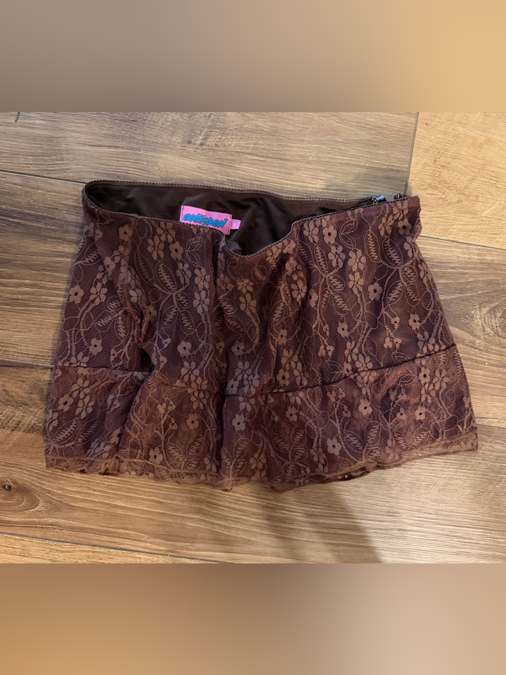 Edikted Chocolate Brown Lace Mini Skirt